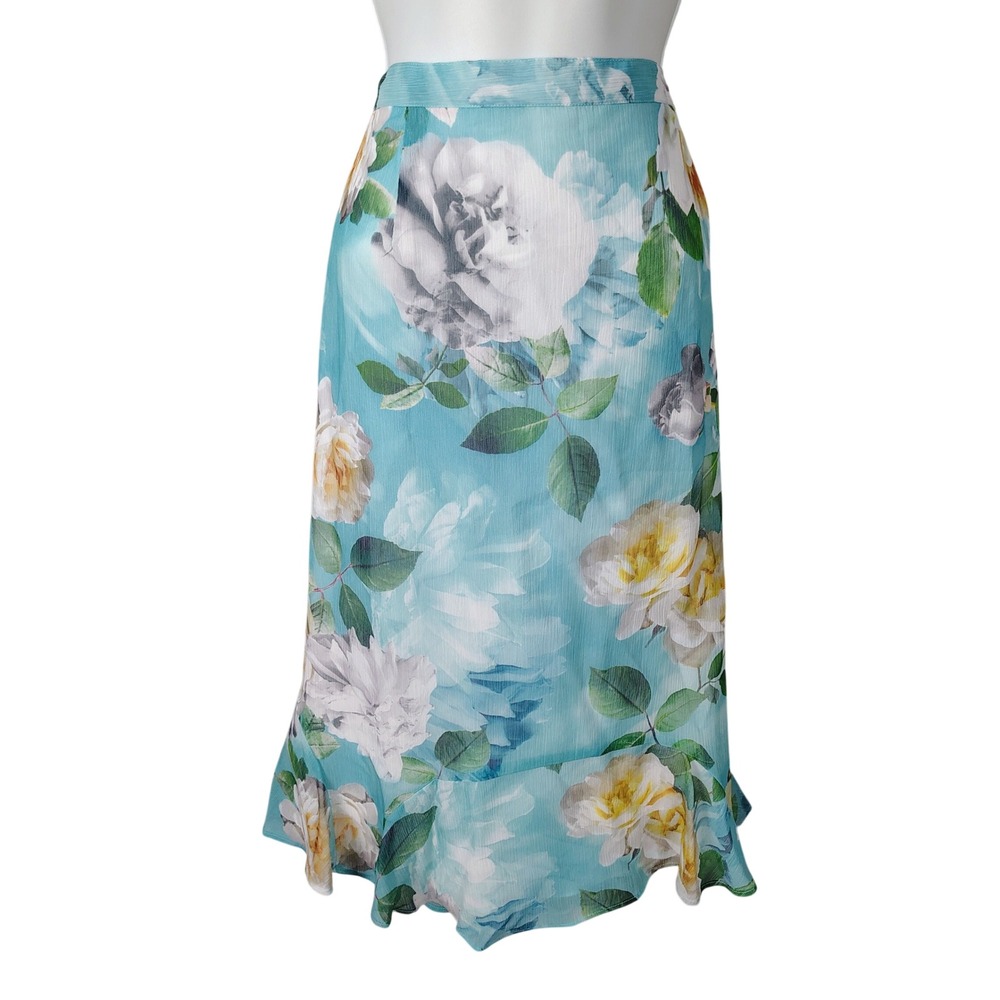 Alfred Dunner Versailles Seafoam Blue Floral Ruffle Midi Skirt 2X cottagecore